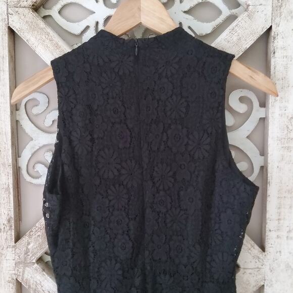 Francesca's Women's Sleeveless Lace Mock Neck Fit & Flare Mini Dress in Black - Picture 10 of 13